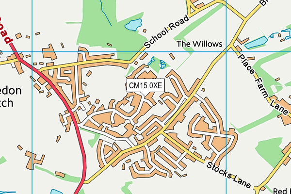 CM15 0XE map - OS VectorMap District (Ordnance Survey)