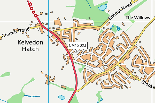 CM15 0XJ map - OS VectorMap District (Ordnance Survey)
