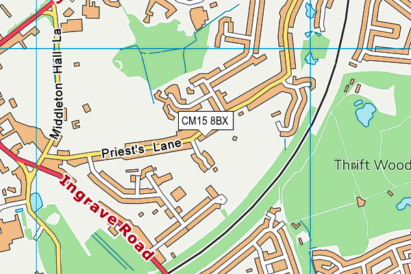 CM15 8BX map - OS VectorMap District (Ordnance Survey)