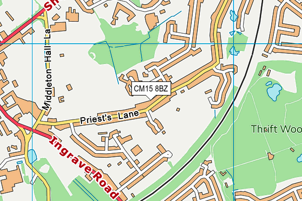 CM15 8BZ map - OS VectorMap District (Ordnance Survey)