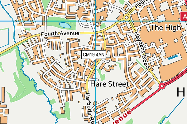 CM19 4AN map - OS VectorMap District (Ordnance Survey)