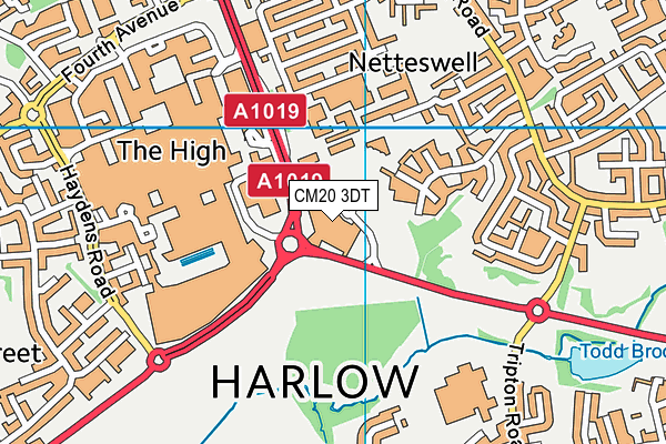 Harlow Leisurezone map (CM20 3DT) - OS VectorMap District (Ordnance Survey)