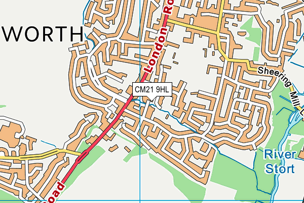 CM21 9HL map - OS VectorMap District (Ordnance Survey)