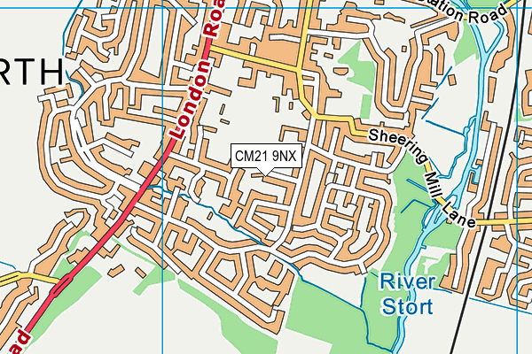 CM21 9NX map - OS VectorMap District (Ordnance Survey)