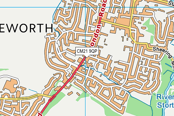 CM21 9QP map - OS VectorMap District (Ordnance Survey)