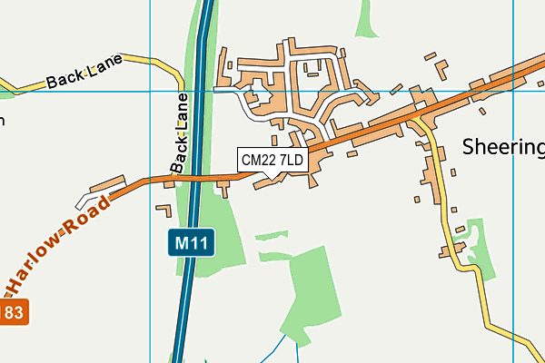 CM22 7LD map - OS VectorMap District (Ordnance Survey)