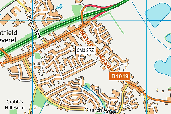 CM3 2RZ map - OS VectorMap District (Ordnance Survey)