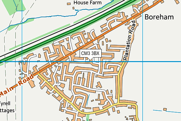 CM3 3BX map - OS VectorMap District (Ordnance Survey)
