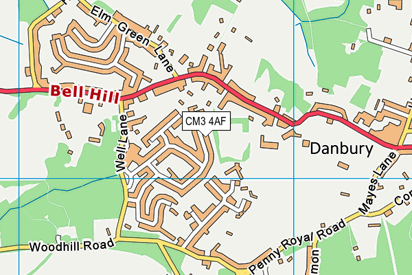 CM3 4AF map - OS VectorMap District (Ordnance Survey)