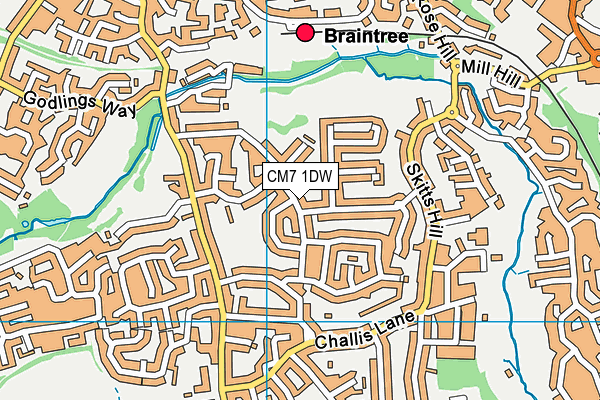 CM7 1DW map - OS VectorMap District (Ordnance Survey)