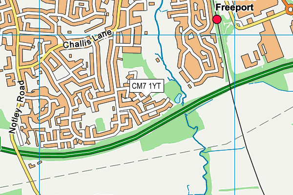 CM7 1YT map - OS VectorMap District (Ordnance Survey)