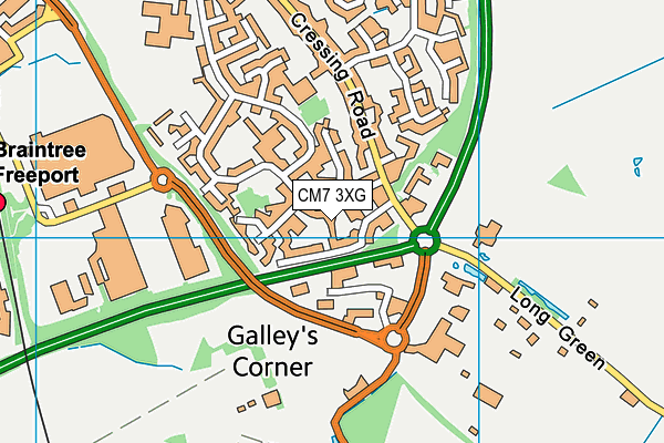 CM7 3XG map - OS VectorMap District (Ordnance Survey)