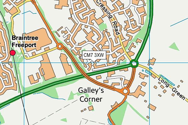 CM7 3XW map - OS VectorMap District (Ordnance Survey)