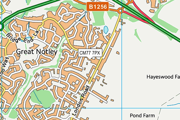 CM77 7PX map - OS VectorMap District (Ordnance Survey)