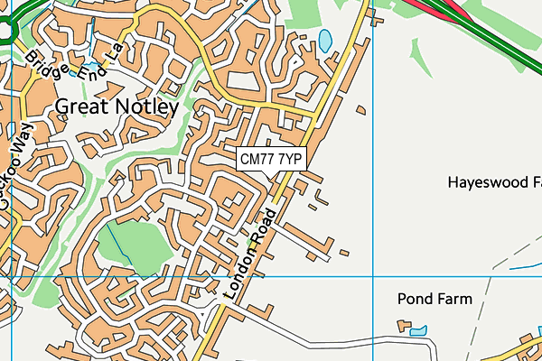 CM77 7YP map - OS VectorMap District (Ordnance Survey)