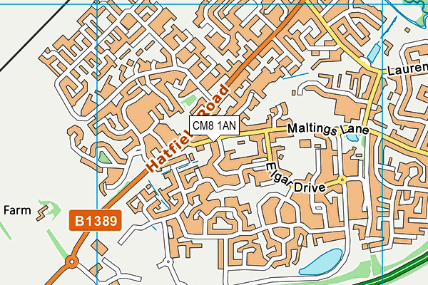 CM8 1AN map - OS VectorMap District (Ordnance Survey)