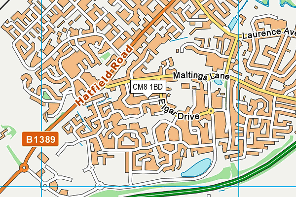 CM8 1BD map - OS VectorMap District (Ordnance Survey)