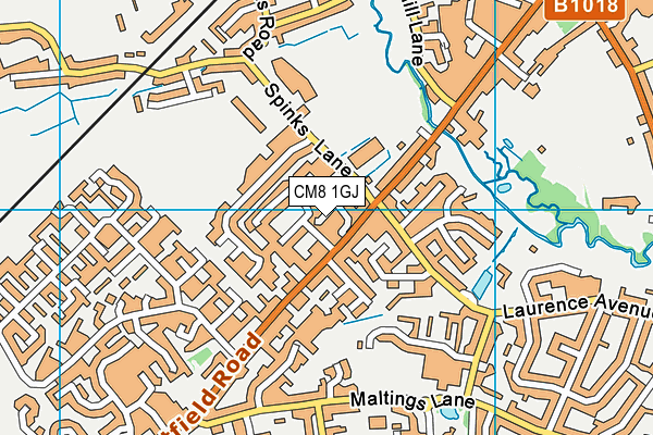 CM8 1GJ map - OS VectorMap District (Ordnance Survey)