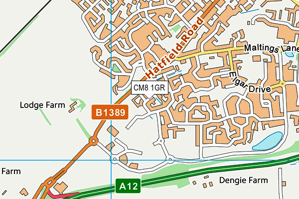 CM8 1GR map - OS VectorMap District (Ordnance Survey)