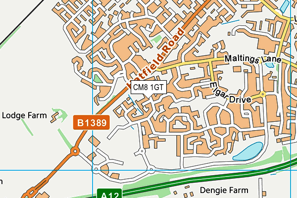 CM8 1GT map - OS VectorMap District (Ordnance Survey)