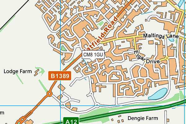 CM8 1GU map - OS VectorMap District (Ordnance Survey)