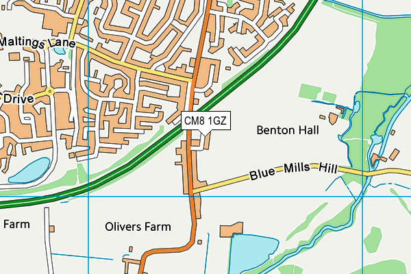 CM8 1GZ map - OS VectorMap District (Ordnance Survey)