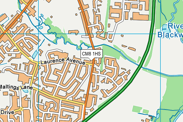 CM8 1HS map - OS VectorMap District (Ordnance Survey)