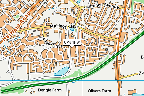 CM8 1HW map - OS VectorMap District (Ordnance Survey)