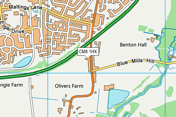 CM8 1HX map - OS VectorMap District (Ordnance Survey)