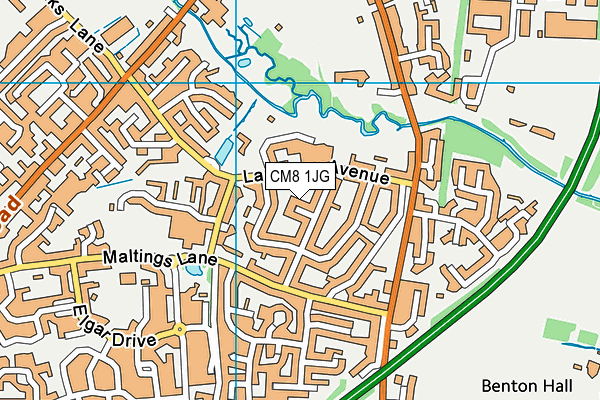 CM8 1JG map - OS VectorMap District (Ordnance Survey)