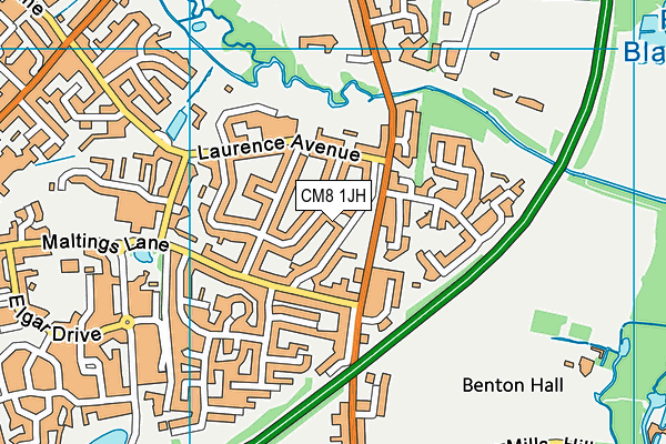 CM8 1JH map - OS VectorMap District (Ordnance Survey)