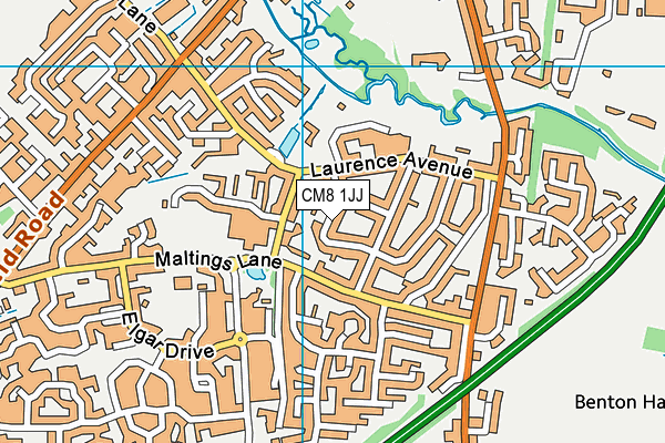 CM8 1JJ map - OS VectorMap District (Ordnance Survey)