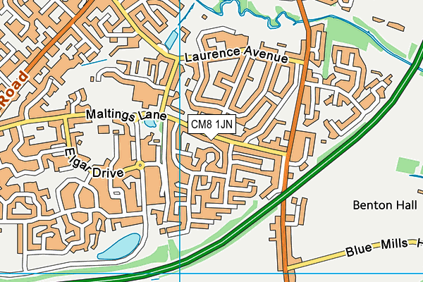 CM8 1JN map - OS VectorMap District (Ordnance Survey)