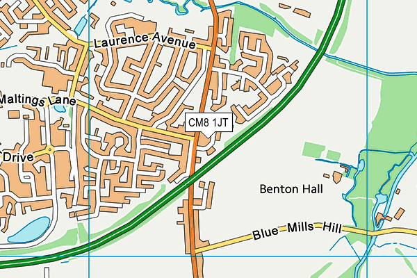 CM8 1JT map - OS VectorMap District (Ordnance Survey)