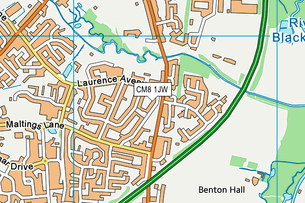 CM8 1JW map - OS VectorMap District (Ordnance Survey)