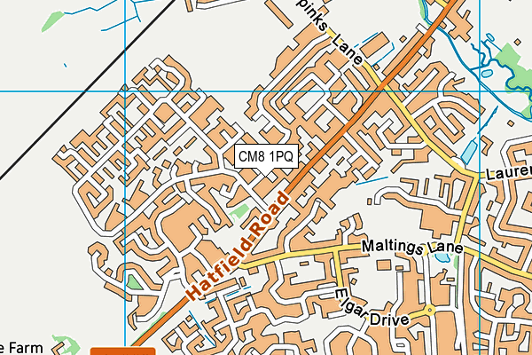 CM8 1PQ map - OS VectorMap District (Ordnance Survey)