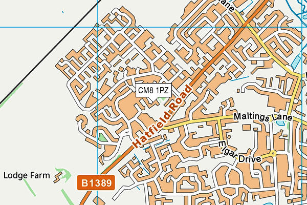 CM8 1PZ map - OS VectorMap District (Ordnance Survey)