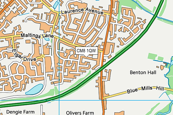 CM8 1QW map - OS VectorMap District (Ordnance Survey)