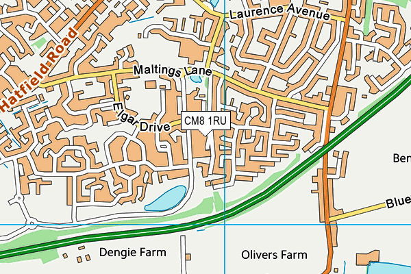 CM8 1RU map - OS VectorMap District (Ordnance Survey)