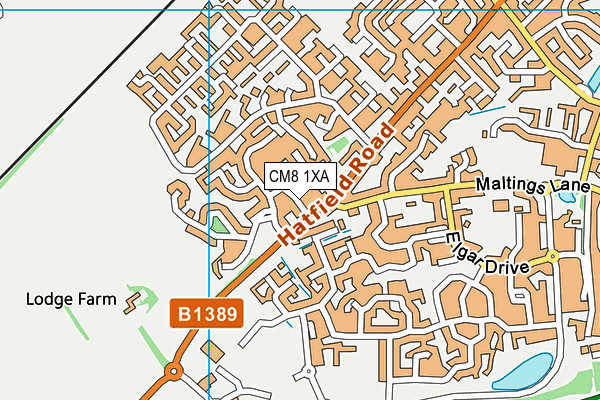 CM8 1XA map - OS VectorMap District (Ordnance Survey)