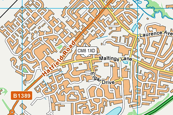CM8 1XD map - OS VectorMap District (Ordnance Survey)