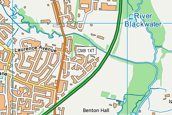 CM8 1XT map - OS VectorMap District (Ordnance Survey)