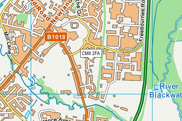 CM8 2FA map - OS VectorMap District (Ordnance Survey)