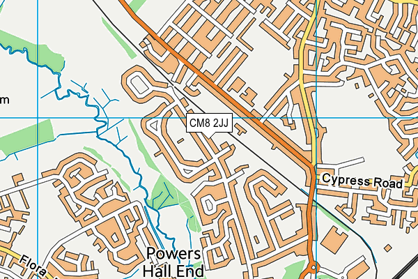 CM8 2JJ map - OS VectorMap District (Ordnance Survey)