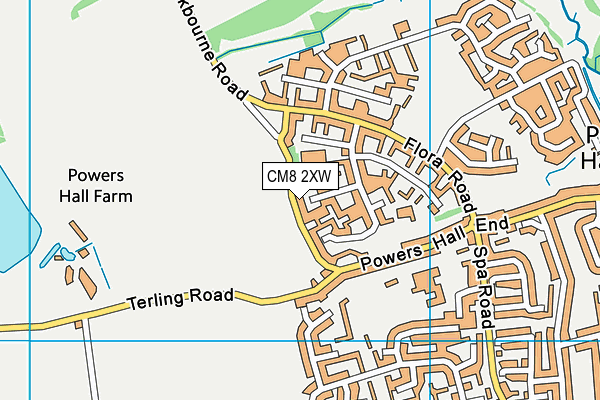 CM8 2XW map - OS VectorMap District (Ordnance Survey)