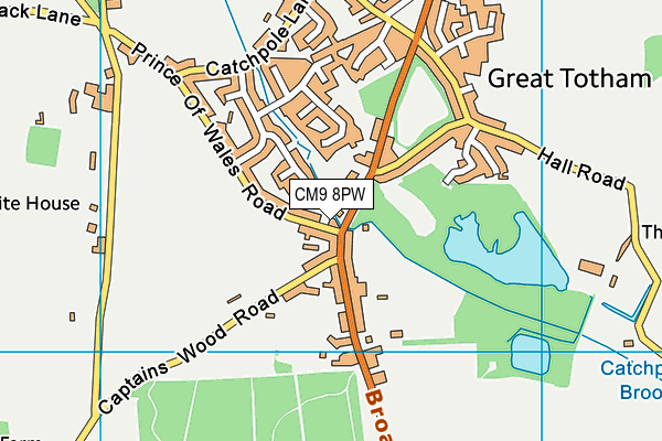 CM9 8PW map - OS VectorMap District (Ordnance Survey)