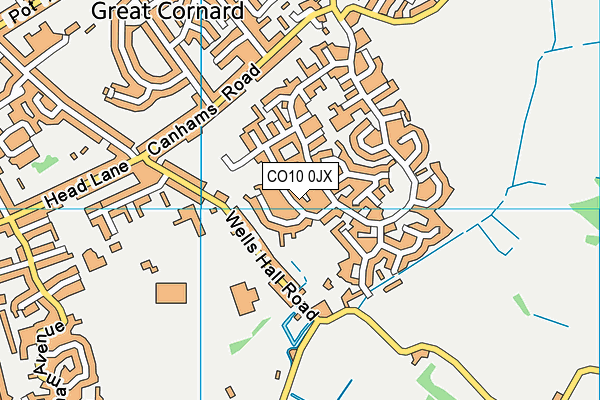 CO10 0JX map - OS VectorMap District (Ordnance Survey)