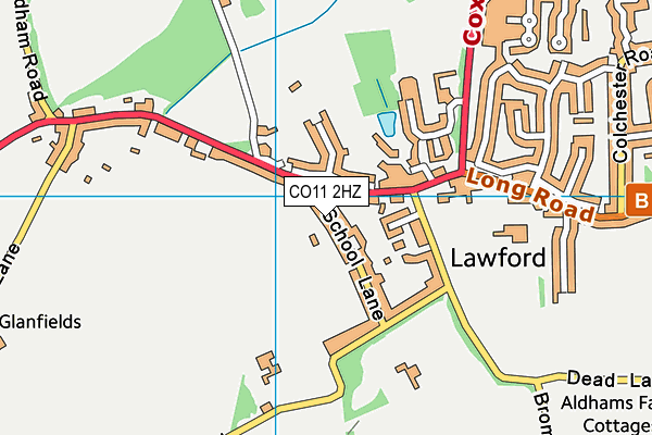 School Lane Playing Fields map (CO11 2HZ) - OS VectorMap District (Ordnance Survey)