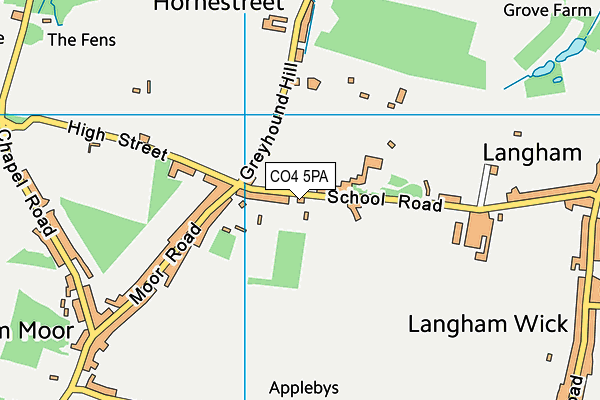 Langham Recreation Ground map (CO4 5PA) - OS VectorMap District (Ordnance Survey)