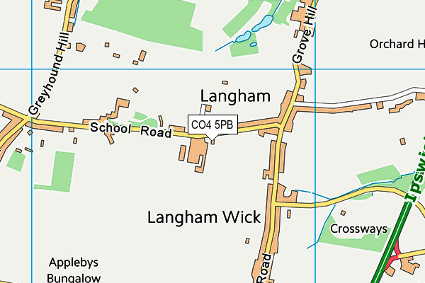 Langham Primary School map (CO4 5PB) - OS VectorMap District (Ordnance Survey)